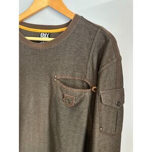 Vintage Enyce Sean Combs Mens XL Thermal Pullover Brown Shirt Pockets Y2K Club